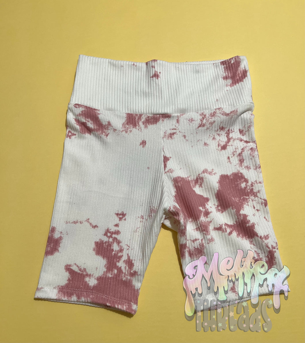 Pink & White Acid Wash Biker Shorts